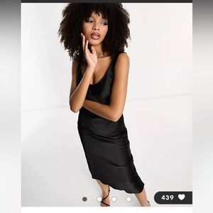 ASOS DESIGN scoop neck midi satin slip dress in black